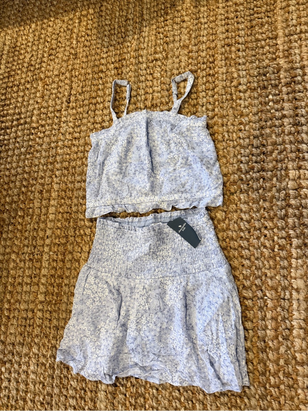 Light Blue Floral Two-Piece Crop Top & Skirt Set